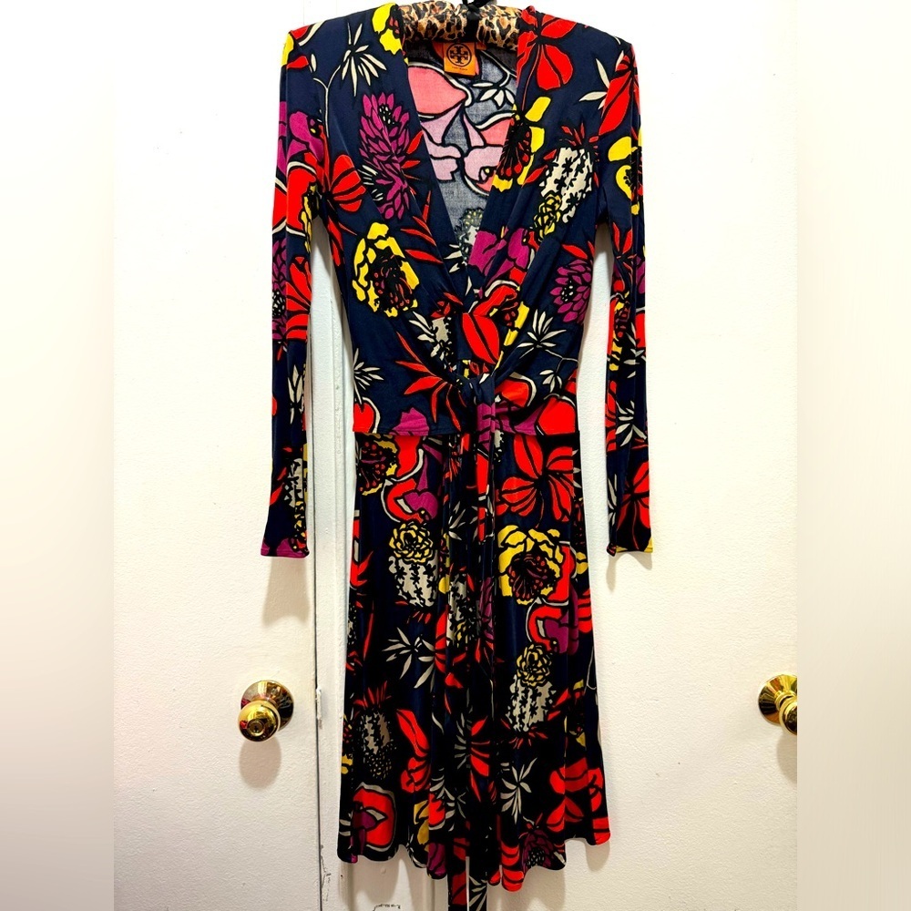 Tory Burch 100% Silk Floral Navy Dress Size Small